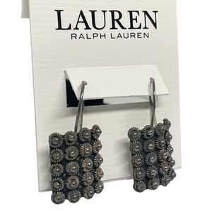 Ralph Lauren Gold Tone Patina Drop Earrings Elegant Fashion Chic Statement NEW